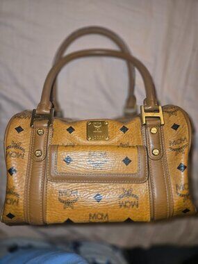 Authentic MCM Cognac Visetos Boston Bag